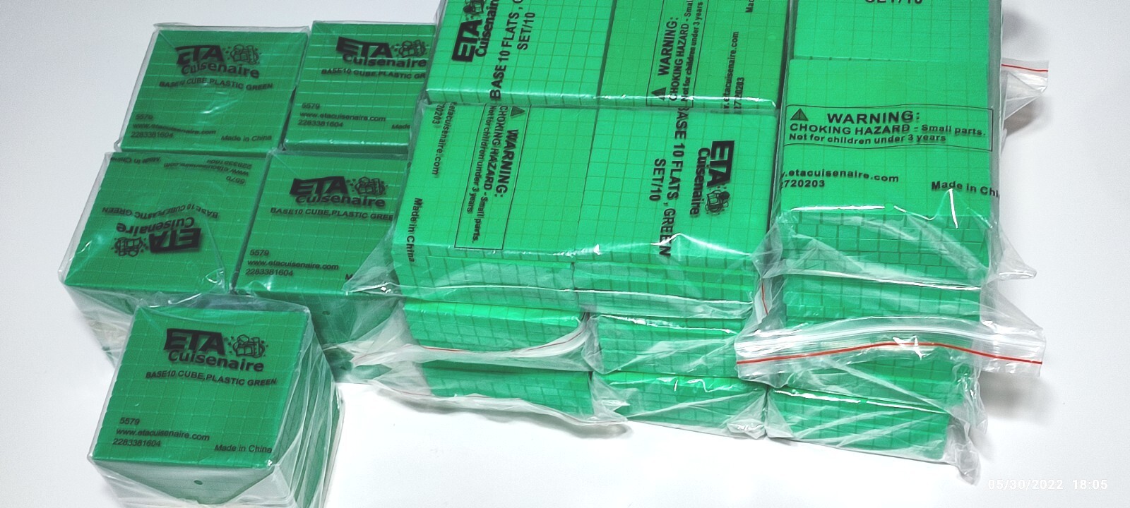 ETA Cuisenaire( Base 10 Flats Green SET and Base 10 Cube Plastic ) Lots