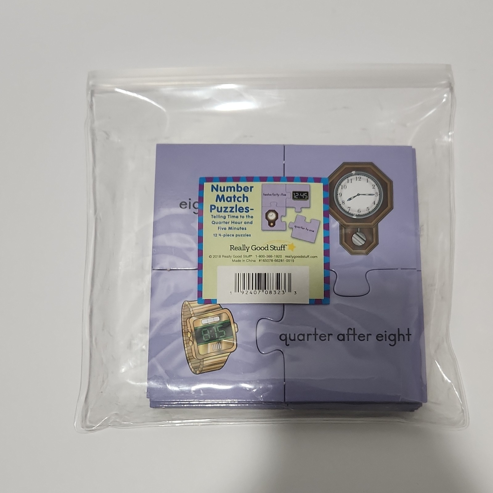 Really Good Stuff Number Match Puzzles Telling Time 12 4-Piece Set MPN 165078