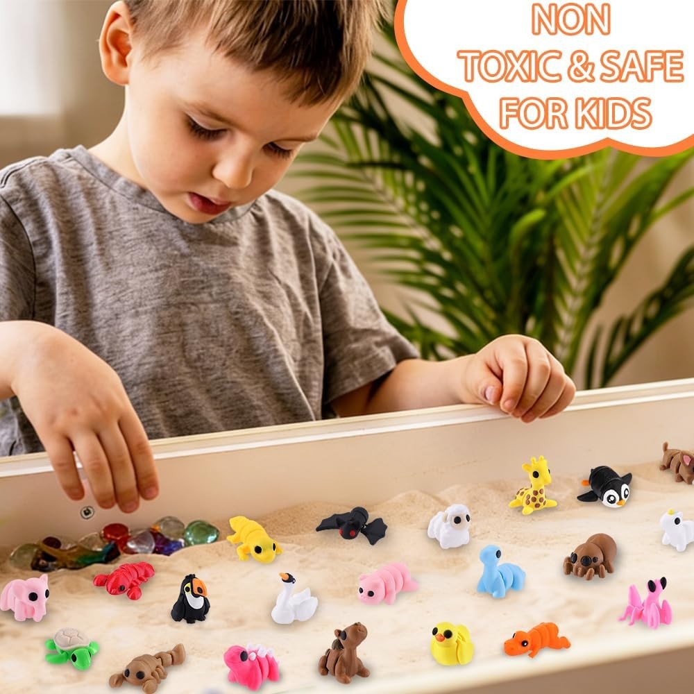 50 Pcs Mini 3D Printed Animal Figurines Set, Articulated Flexible Fidget Toys
