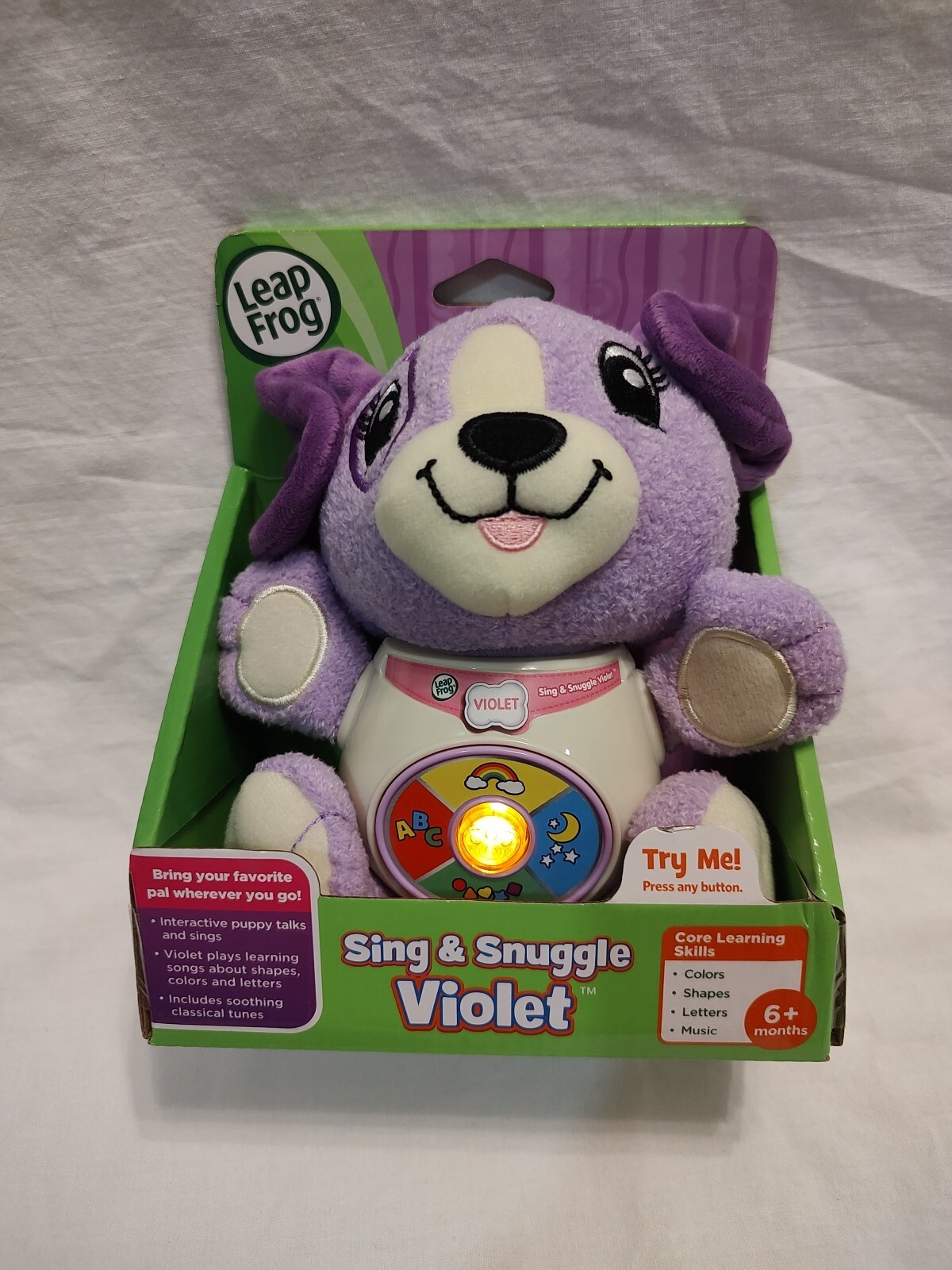 Leap Frog Sing & Snuggle On-The-Go Interactive Plush Puppy 6+ Months VIOLET NEW