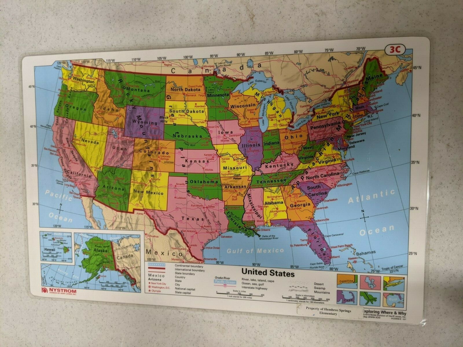 17″X11″ Laminated Double Sided United States 3C & World Map 3D Nystrom Teacher