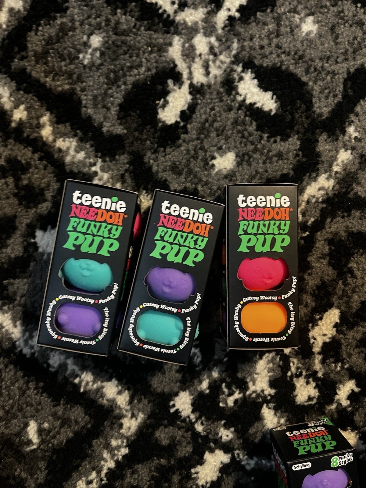 Teenie NeeDoh Nee Doh Funky Pup Dog 3 Pack x3 Pink Purple Blue Orange