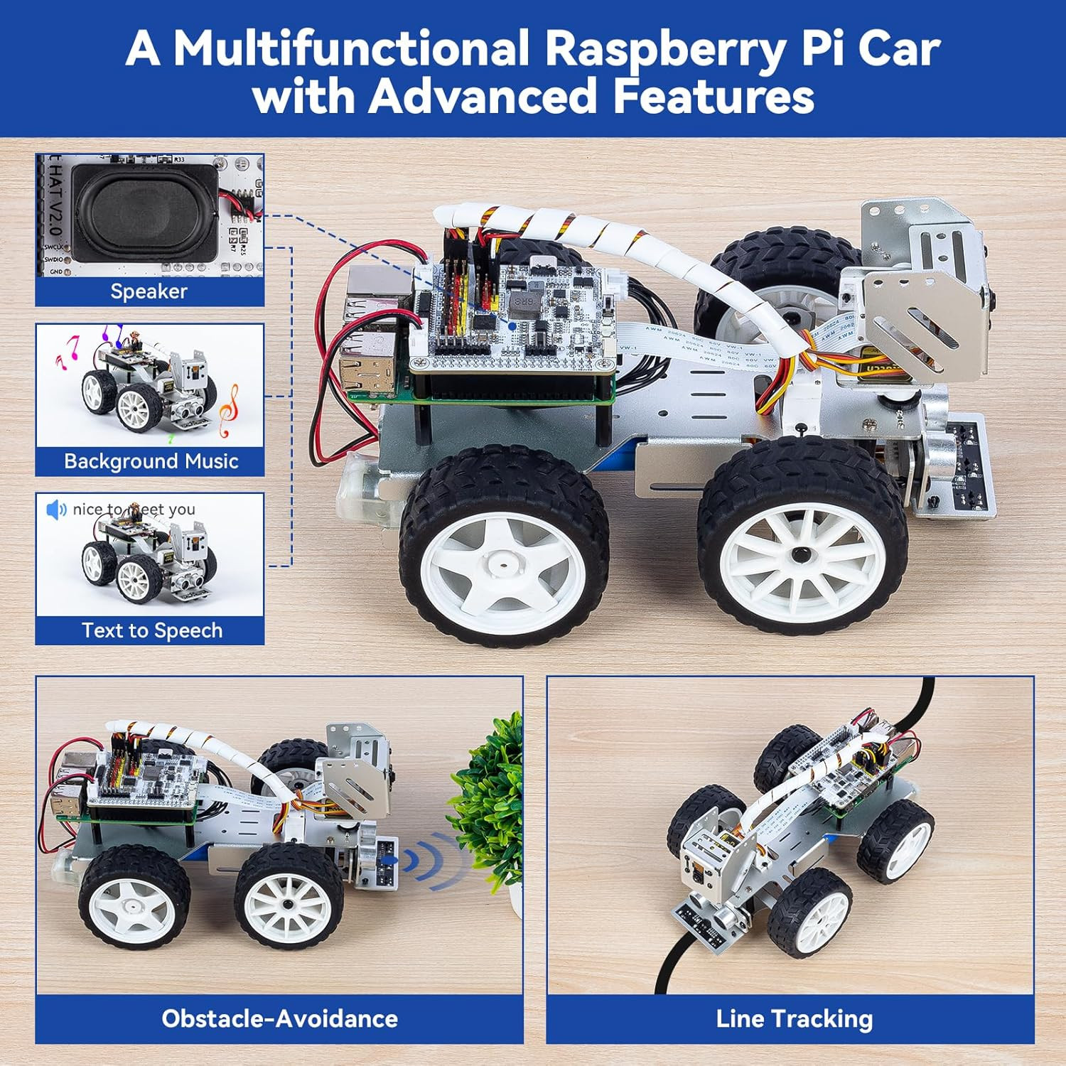 Picar-X AI Video Robot Car Kit for Raspberry Pi 5/4/3B+/Zero 2W, Llms Chatgpt-4O