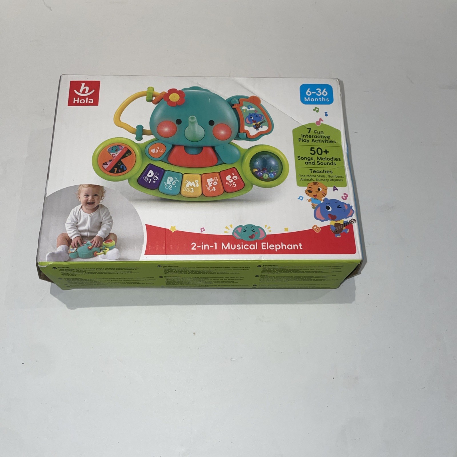 Hola 2-in-1 Musical Elephant Electronic Learning Toy, Instrument 6-36 Months New