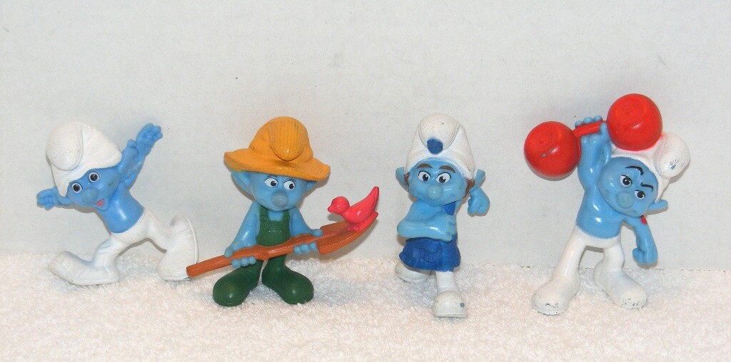 2011 McDONALD SMURFS 2-3″ RUBBER TOY FIGURINES LOT OF 4 GUC