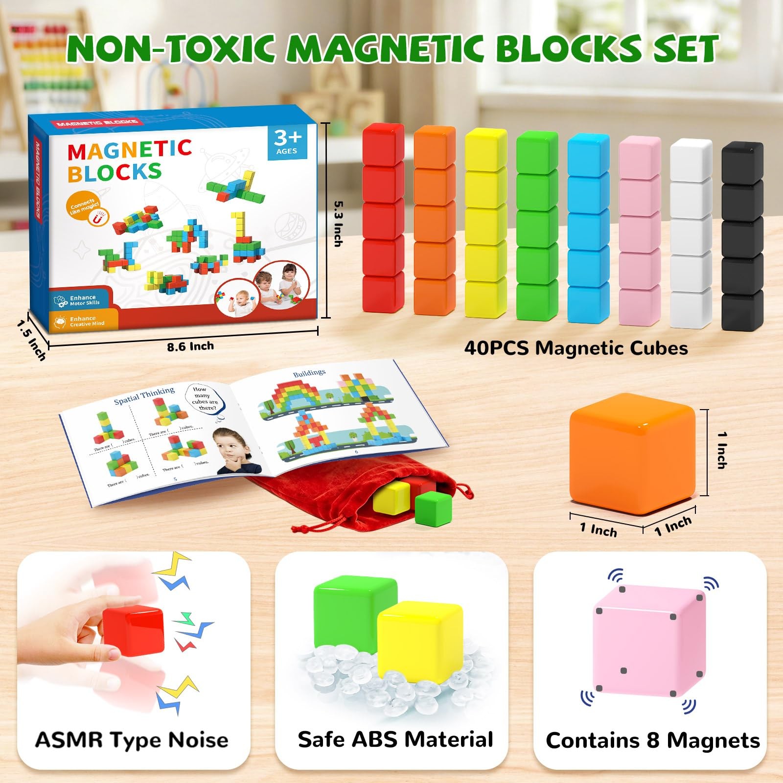 Hiwawind 40pcs Magnetic Blocks -Ideal Gifts for 3 4 5 Large,