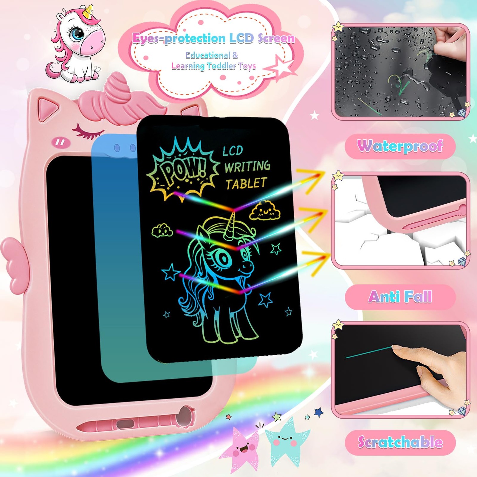 Toys for 1 2 3 Year Old Girl Gifts,10IN Writing Tablet 8″W x 11.4″H, Pink