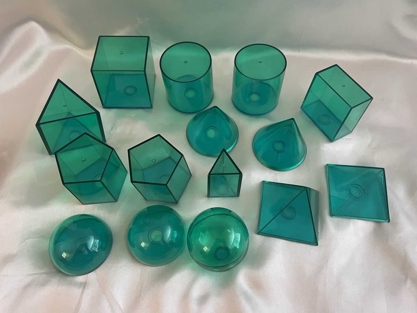 Learning Resources 15 Pcs Geometry Green Clear Shapes