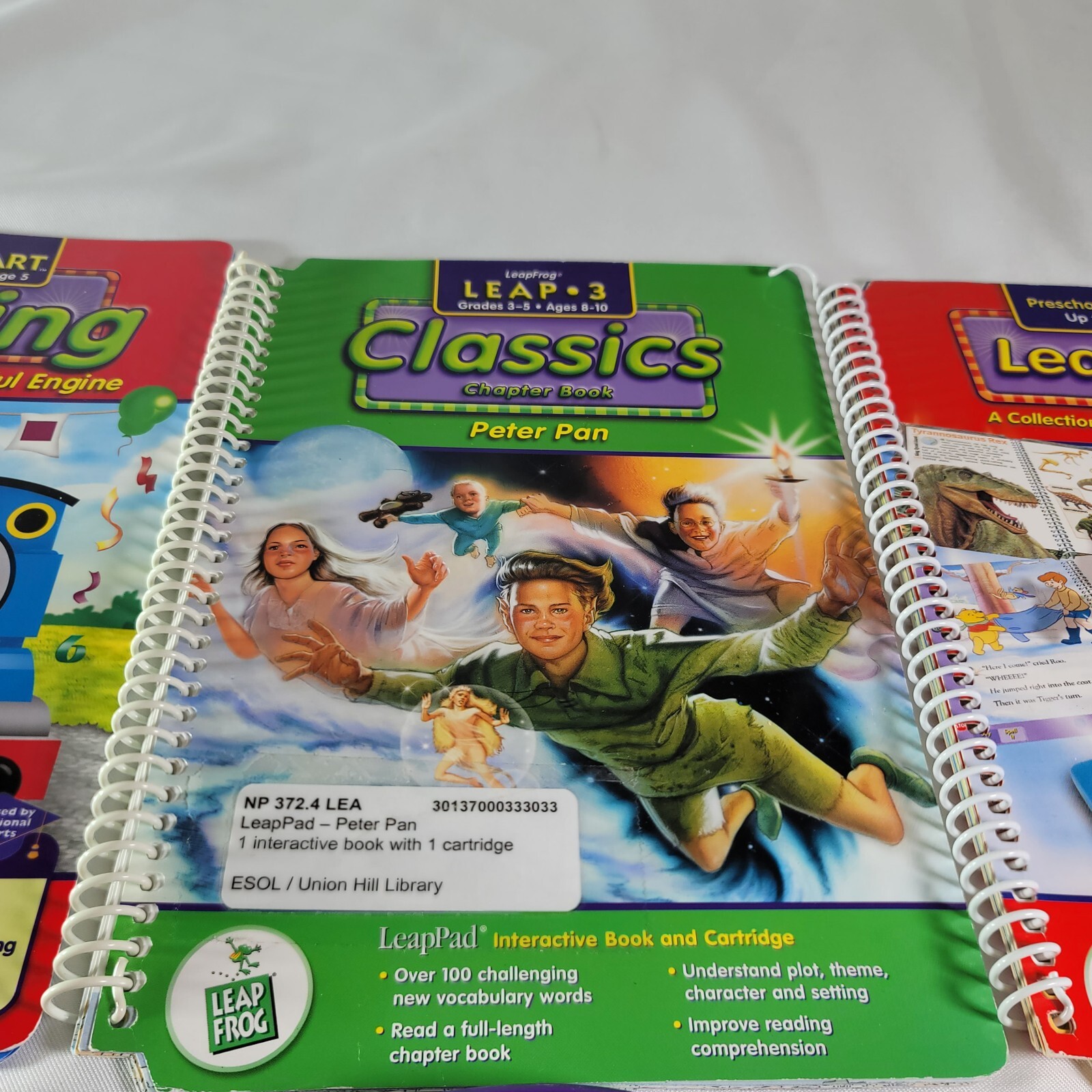 Lot Of LeapPad Books (3) And Two Cartridges (Shrek / Peter Pan)