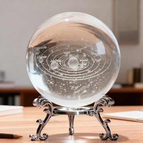3D Solar System Crystal Ball with Stand 60mm Laser Engraved Glass Sphere