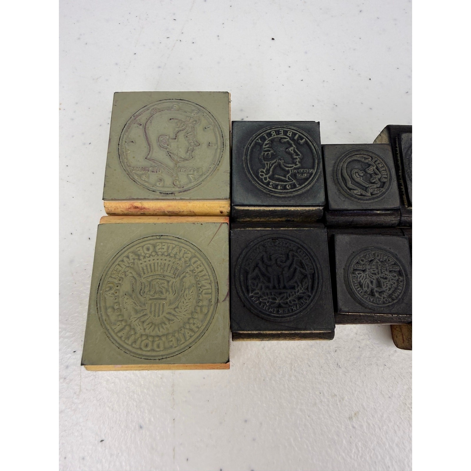 Vintage Coin Rubber Stamp Set Kennedy 1/2 Dollar Quarter Dime Nickel Penny 10 Pc