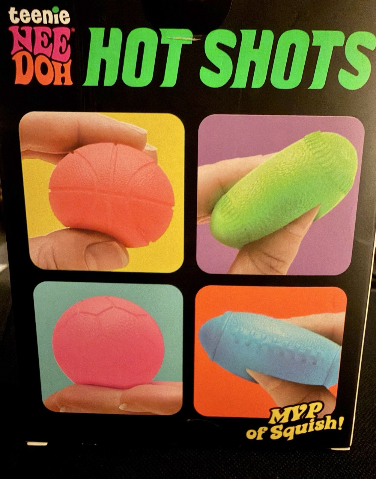 Nee Doh Teenie Hot Shots Tactile Squeeze Squish Balls 4-Pack, Multi-Color