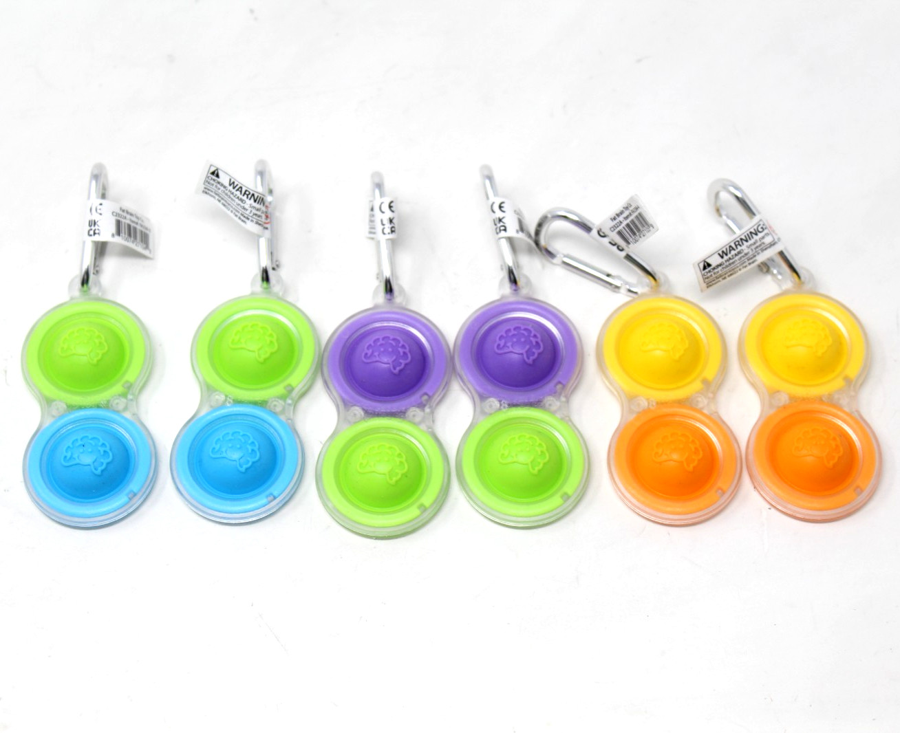 6 Fat Brain Toys Simpl Dimpl , Popping Fidget Keychain Clear Blue Green Orange..
