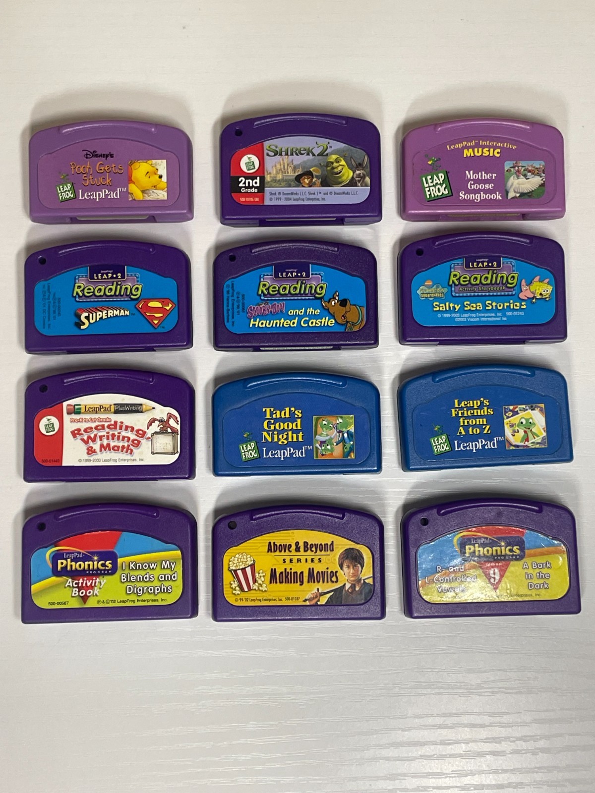 LeapFrog LeapPad Cartridge Lot 12 Pooh Shrek 2 Superman Scooby Spongebob