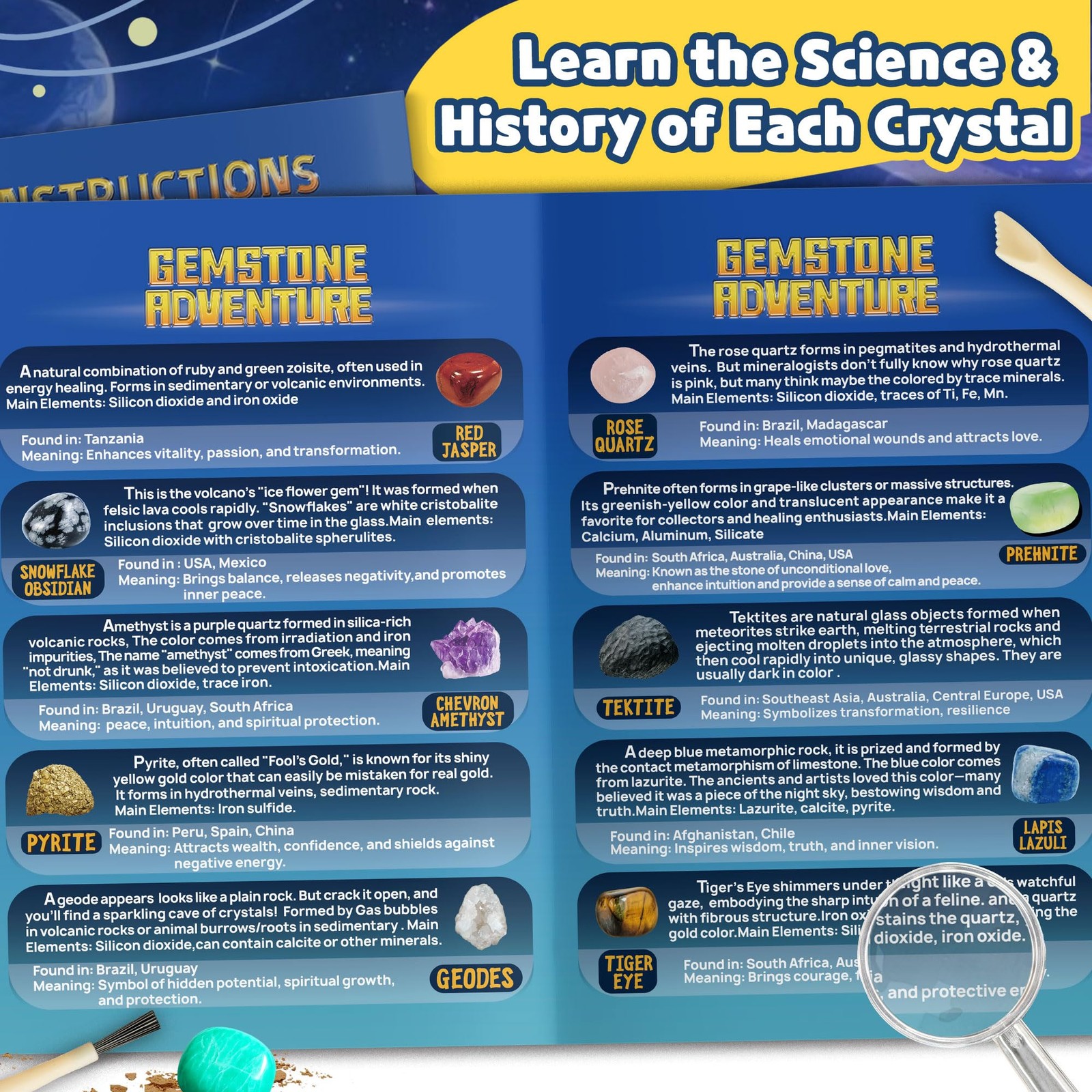 Gemstone Dig Kit for Kids with 2 Tools, Excavate 10 Real Gems, STEM Science M…