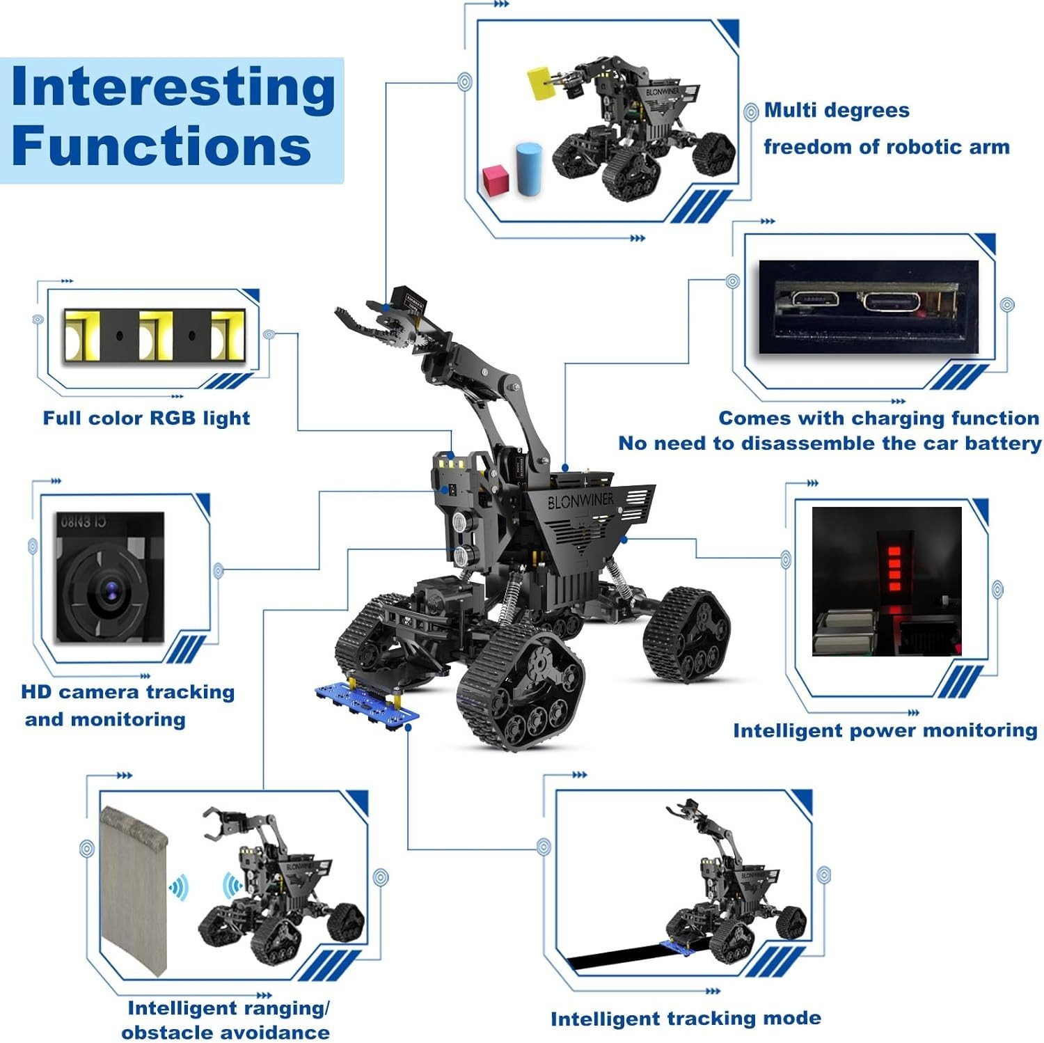 Robot Car Kit, 2 in 1 Smart Robotics Arm Building Toy for Raspberry Pi Python…