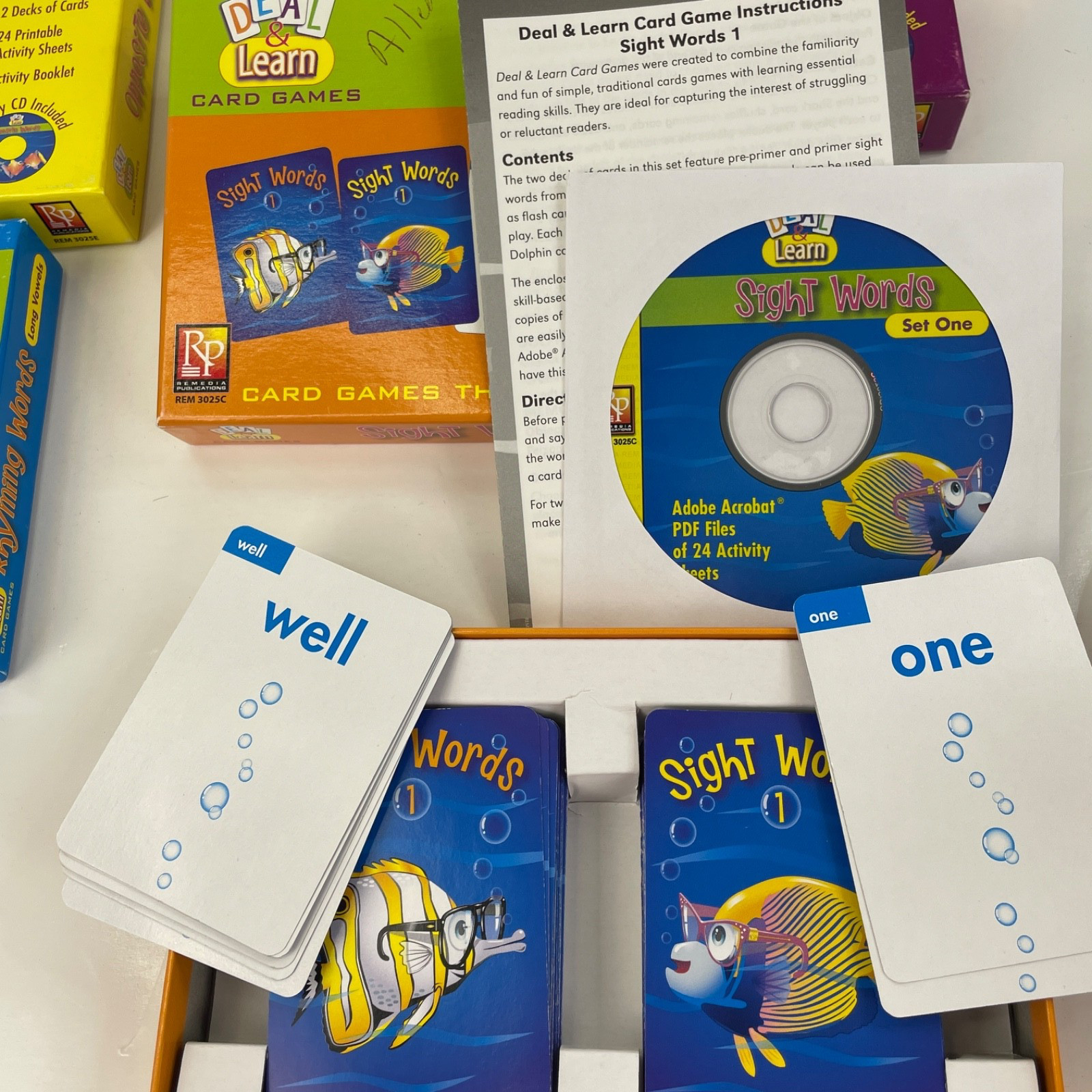 4 Deal & Learn Card Games Rhyming, Opposite & Sight Words + Activity CDs Remedia