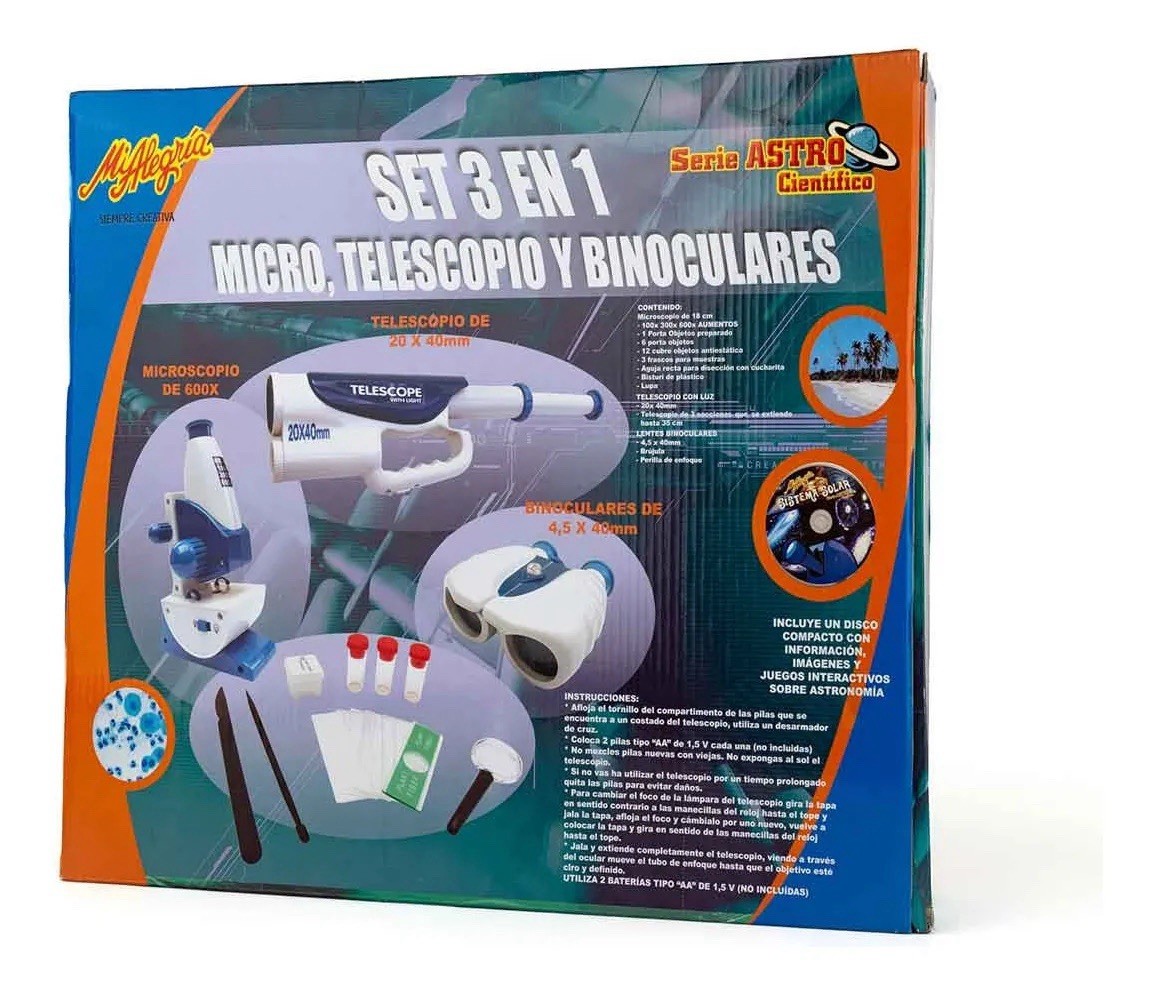 Mexican Toy 3 In 1 Set Microscope Telescope Binoculars Made In Mexico Mi Alegria