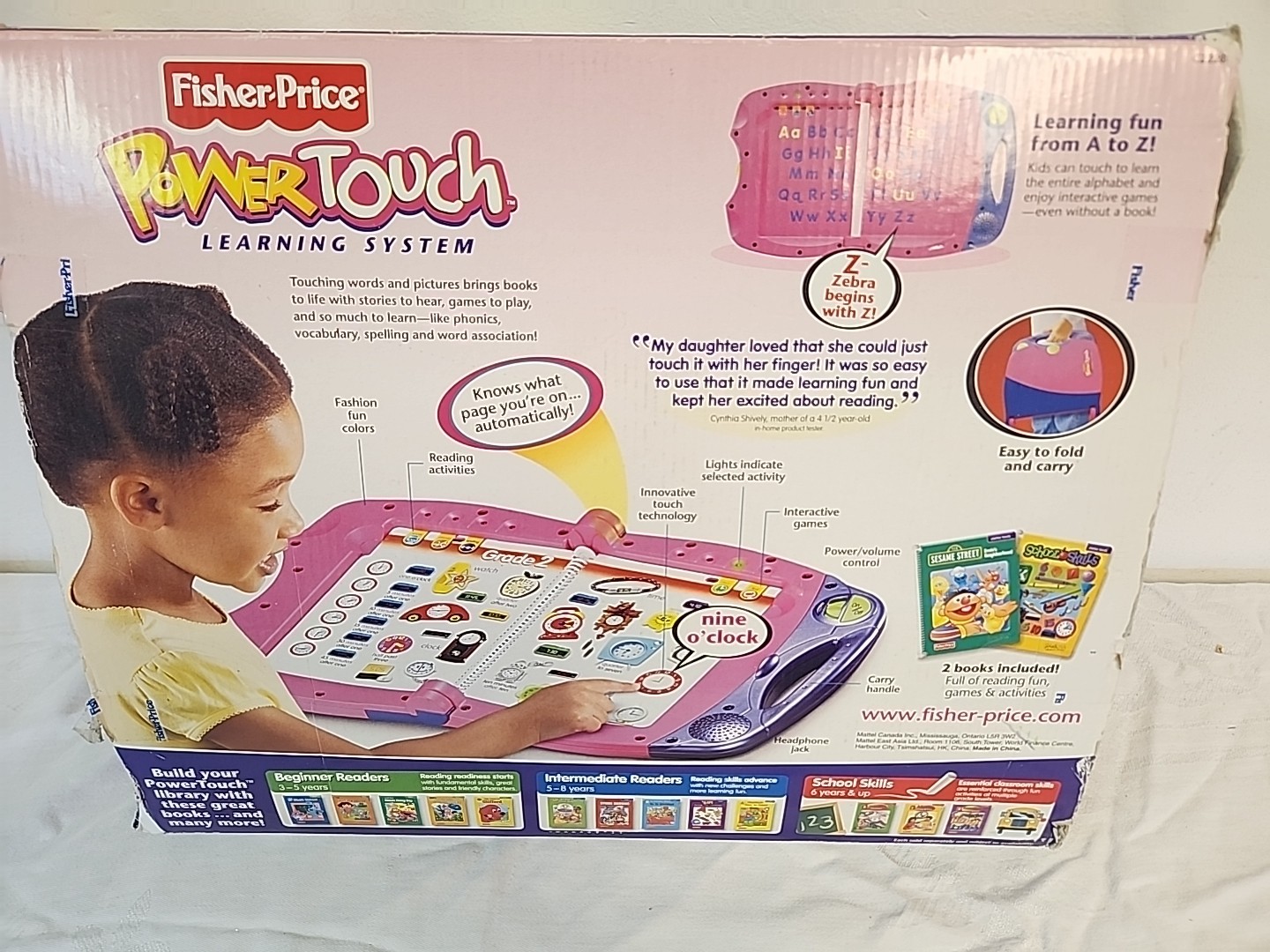 FISHER-PRICE Pink Purple POWER TOUCH Learning System W/2 Books SESAME STREET