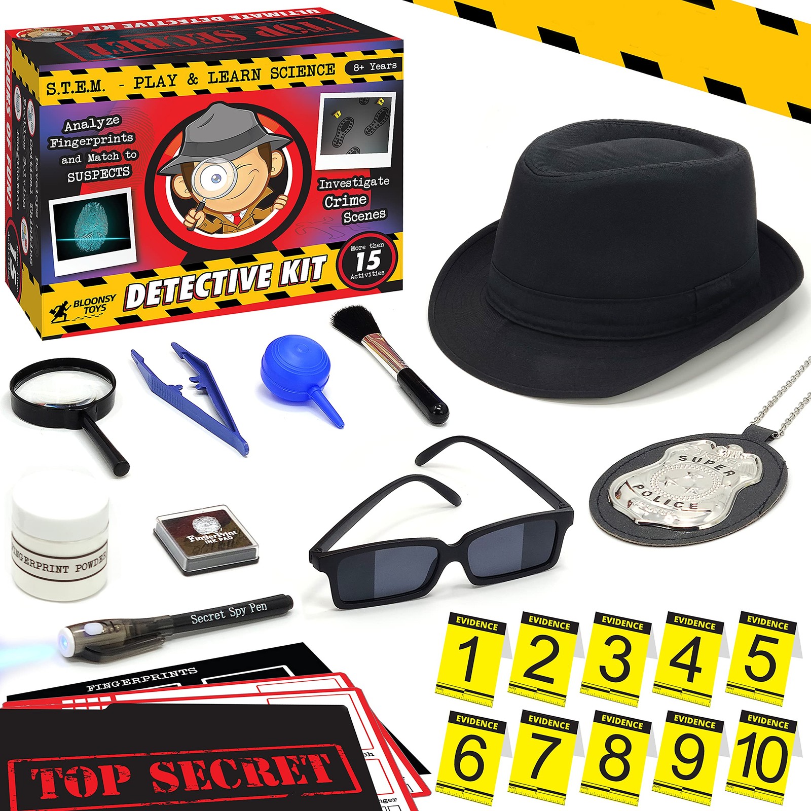 BLOONSY Spy Kit for Kids Detective Fingerprint Toys for 6 7 8 9 10 11 12 Year Ol