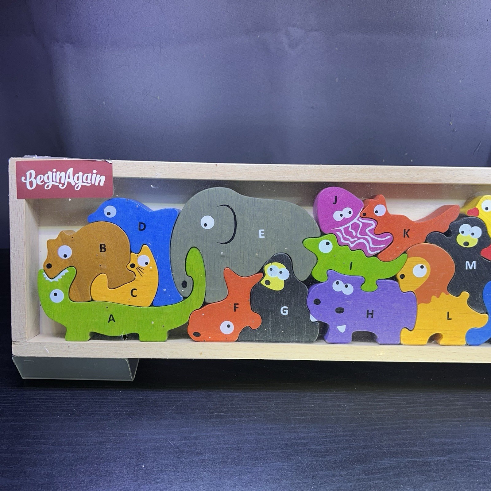 Begin Again Animal Parade AtoZ Rubberwood Puzzle Blocks Toddlers Preschoolers