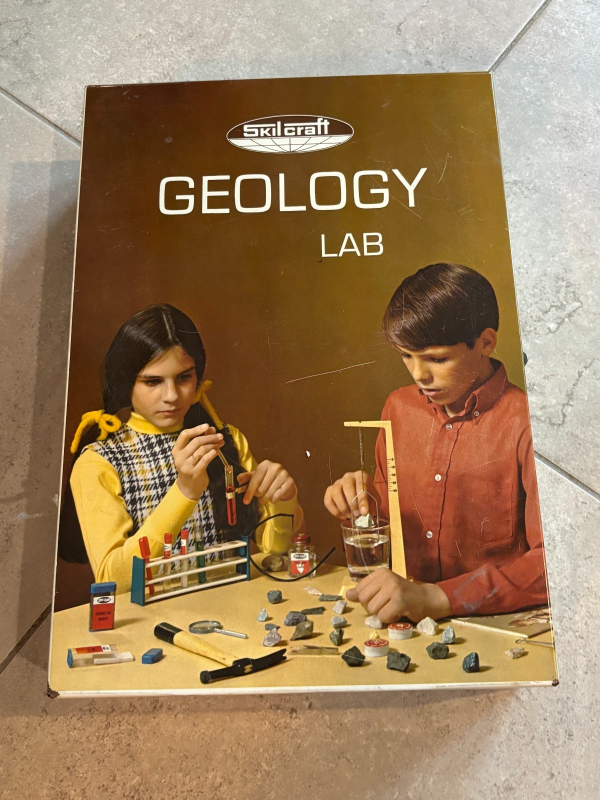 Vintage 60s Skilcraft Geology Lab Student Science Kit Rock Mineral Samples Box