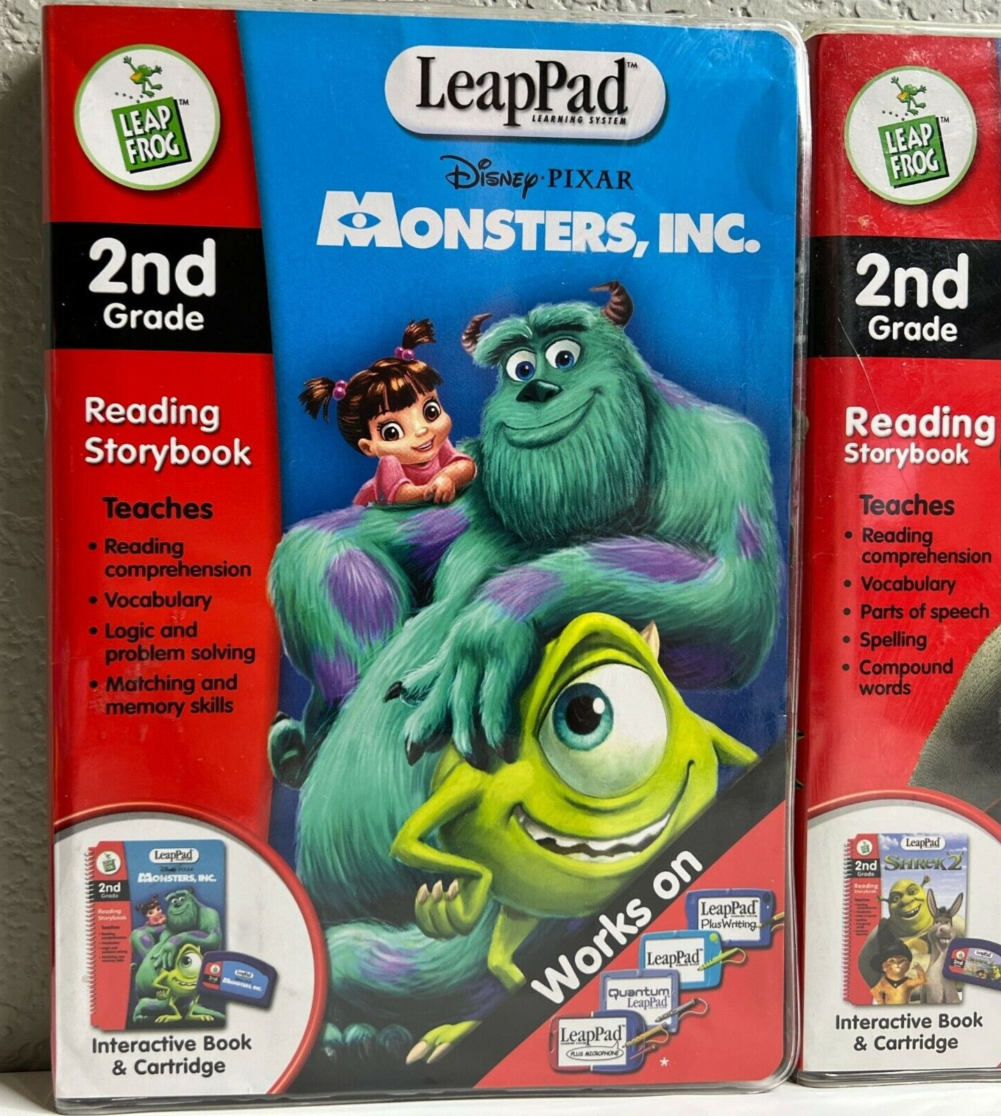 2 Leap Frog Leap Pad Shrek 2 & Monsters Inc. 2nd Grade Interactive Reading
