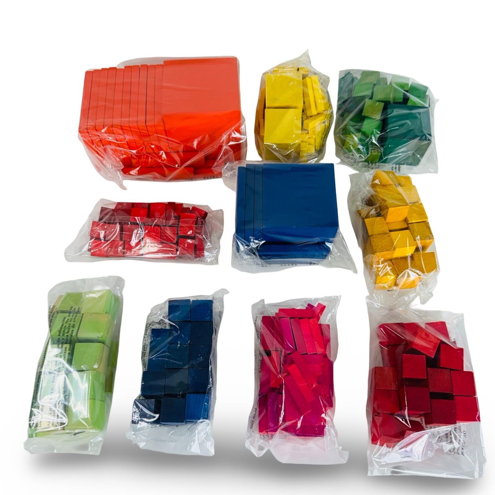 Wooden Math Manipulatives Blocks Set Rods Cubes Flats Homeschool 370+ Pieces