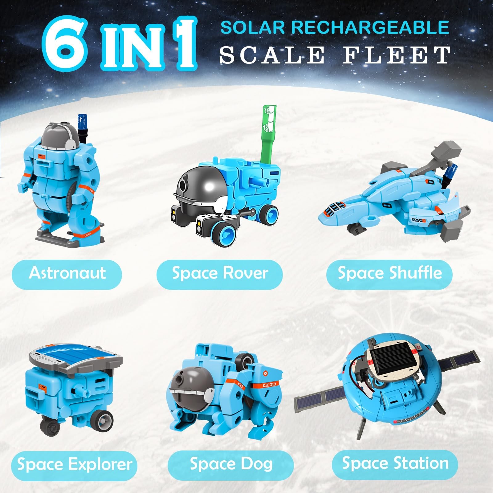 Hechify STEM Education Solar Robots Toys for Kids Age 8+, 6-in-1 DIY Blue
