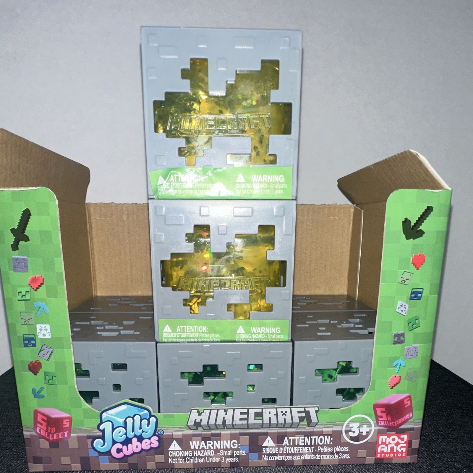 Just Toys Minecraft Jelly Cubes Gold Creeper Cube Set Tactile Sensory 1 cube