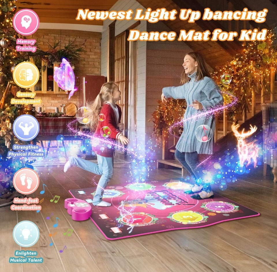 Dance Mat for Kids Ages 4-8, LED Light-Up Electronic Dance Pad Toys with…