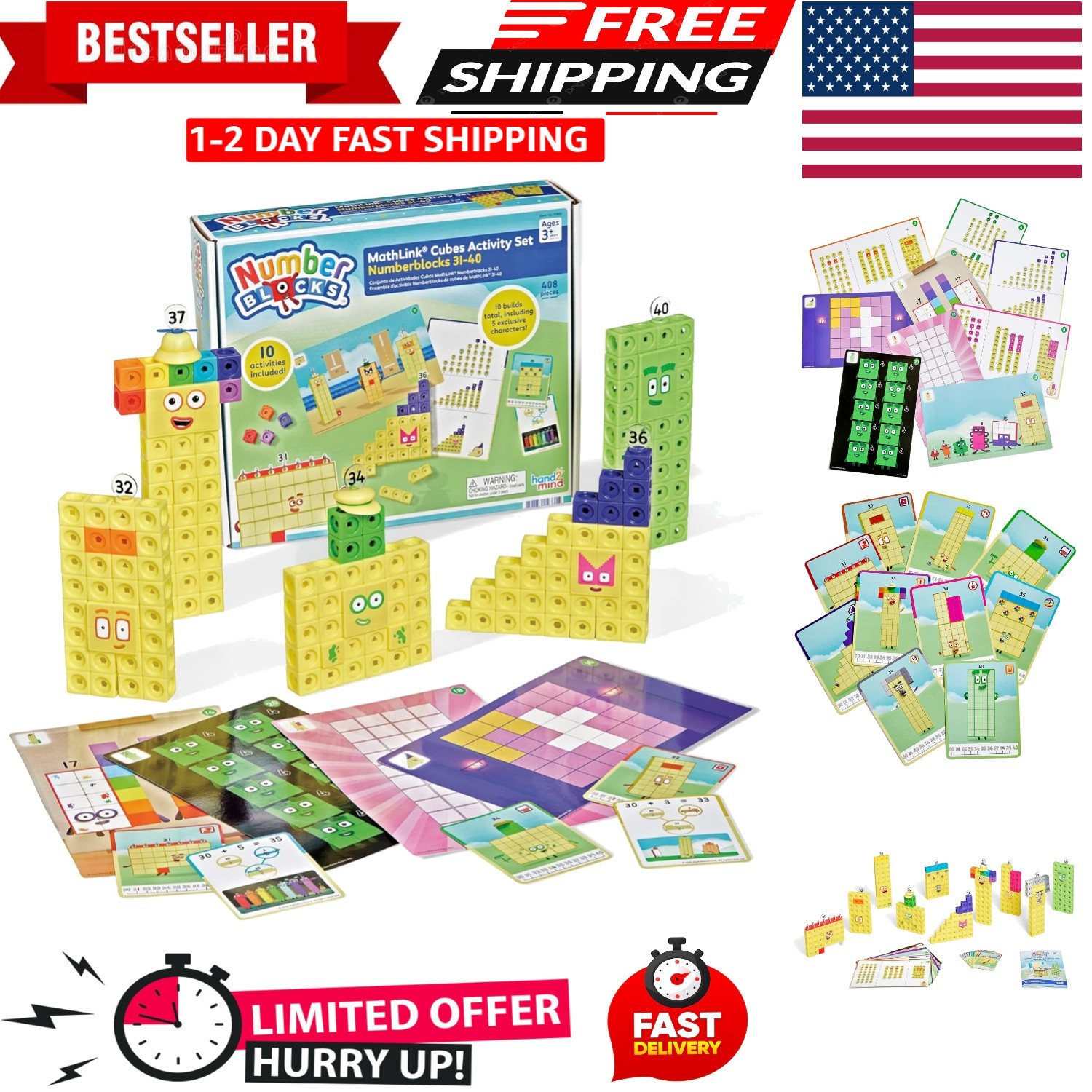 31-40 Mathlink Cubes Activity Set – Learn Numbers & Early Math Skills, Preschool