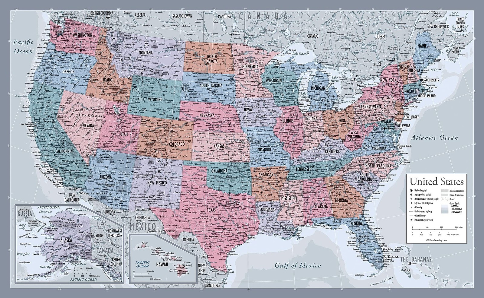 2 Pack – World Map Poster & USA Map Chart [Purple] (LAMINATED, 18″ x 29″)