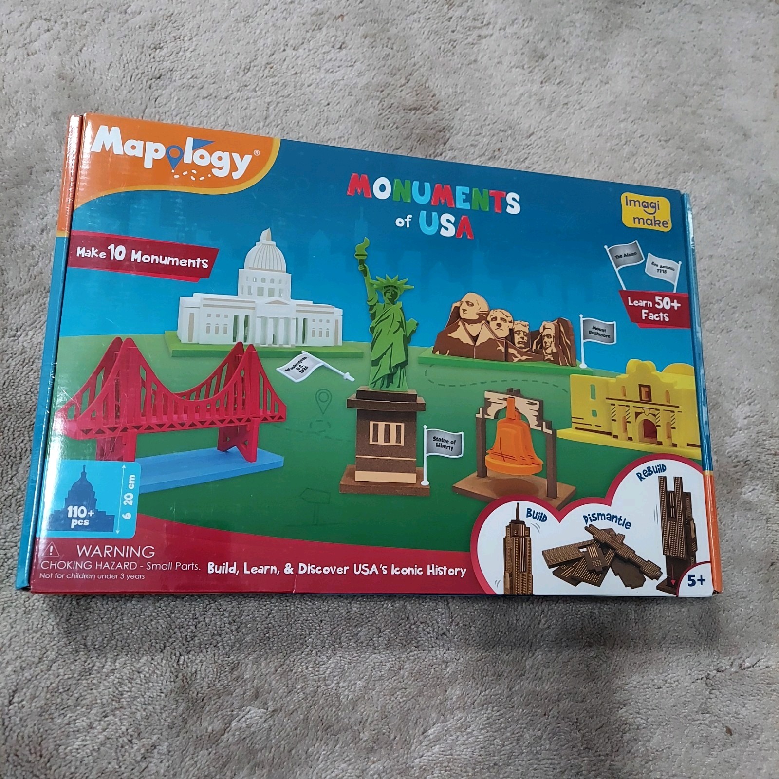 Learn, Play, Build Project Mapology 10 USA Monuments 3D -Imagimake Play Solution