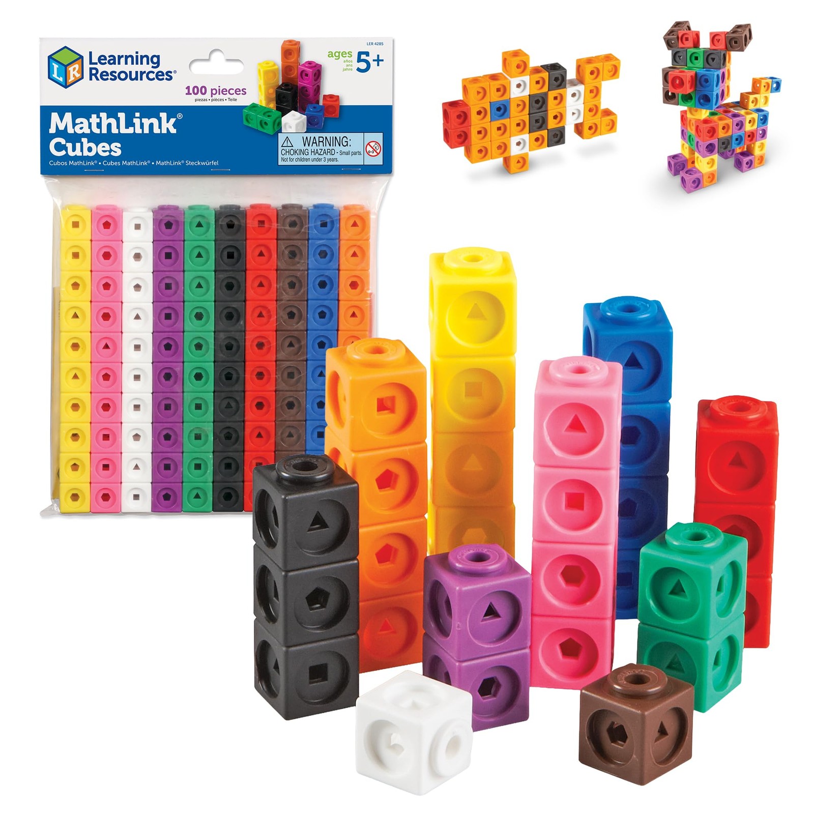 Learning Resources MathLink Cubes – Set of 100 Cubes, Ages 3/4in, Multicolor