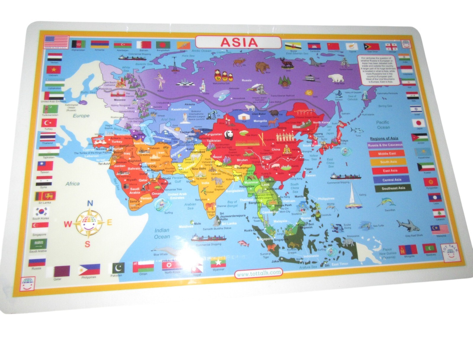 Asia Map Laminated Dry Erase Writable Washable Educational Placemat 11.5″x17.5″