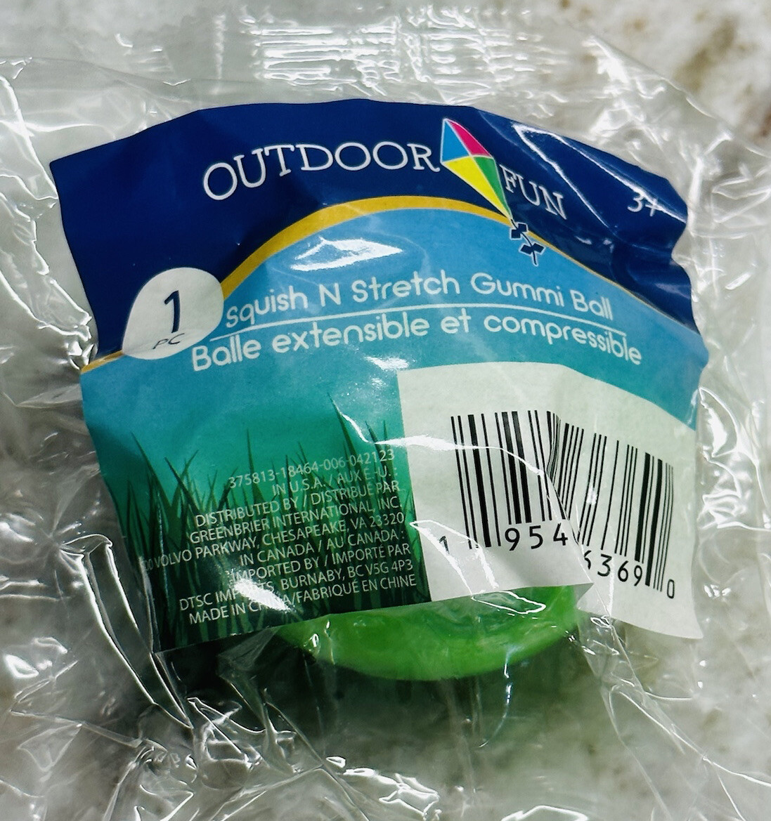 Outdoor Fun 1pc Squish And Stretch Gummi Ball. Green 2.5 Inches