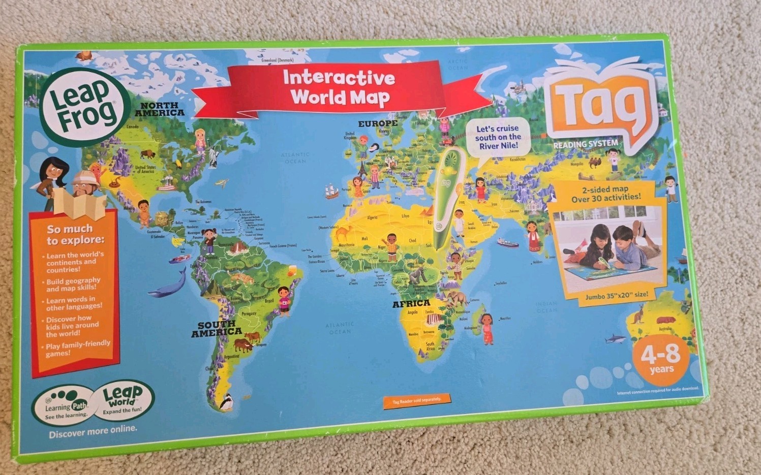 Leap Frog Tag Interactive United States Map & World Map 2 Sided NO PEN