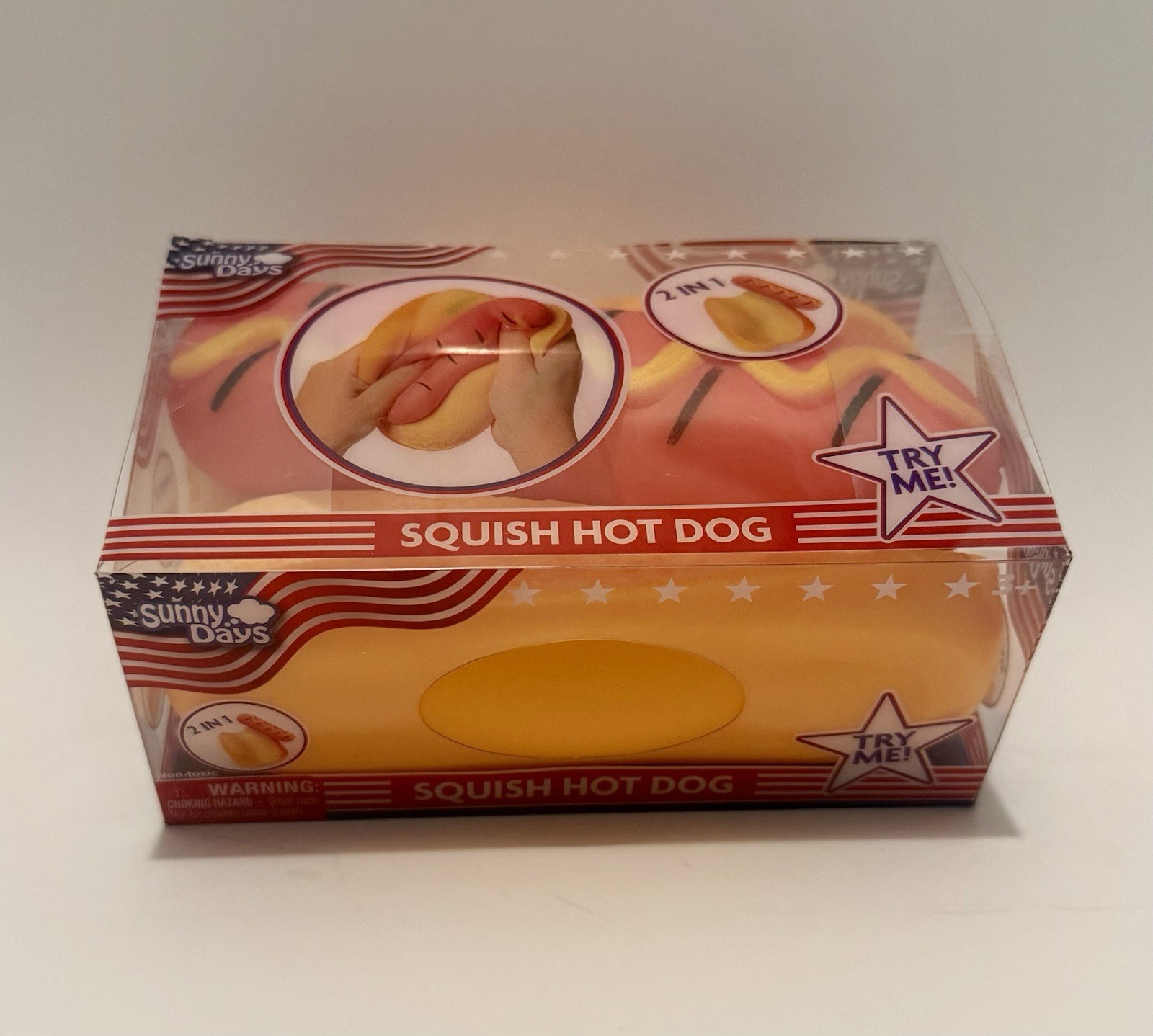 Squishy Hot Dog Squeezy Fidget Toy Sunny Days 2-in-1 Hotdog Stress Relief NEW