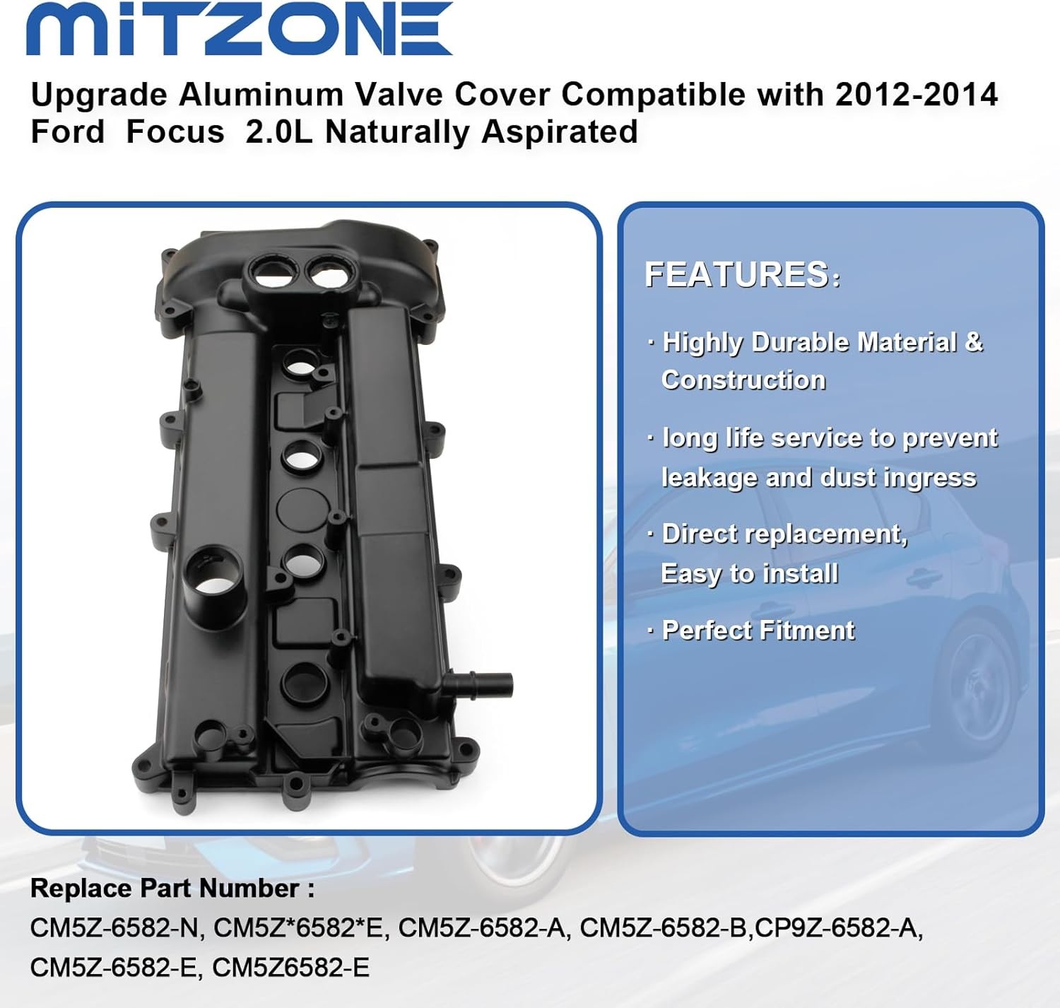 MITZONE Upgrade Aluminum Valve Cover Compatible with 2012 2013 2014 Ford Focus