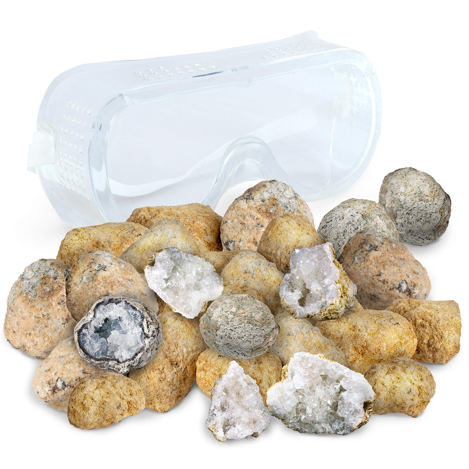 Moroccan Geodes 25 Large (1″-3″) Kit with Safety Goggles – Fun Family STEM