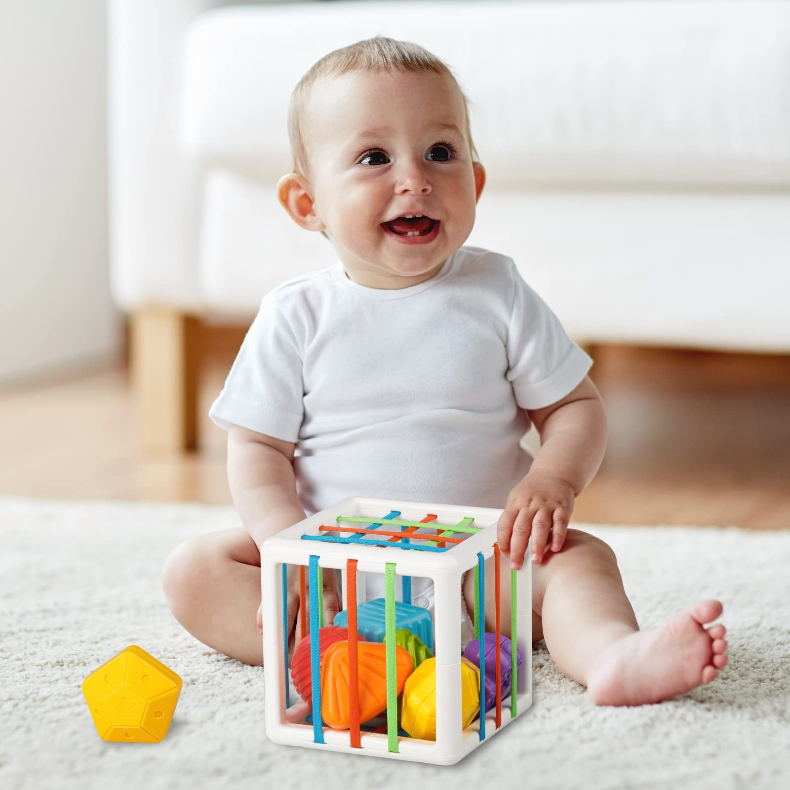 Aprilwolf Montessori Toys for 1 Year 4.9 inch Shape Sorter Cube, Multi-color