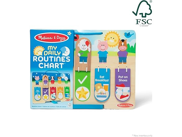 Melissa & Doug Wooden My Daily Routine Chart Hands On Learning Night Day