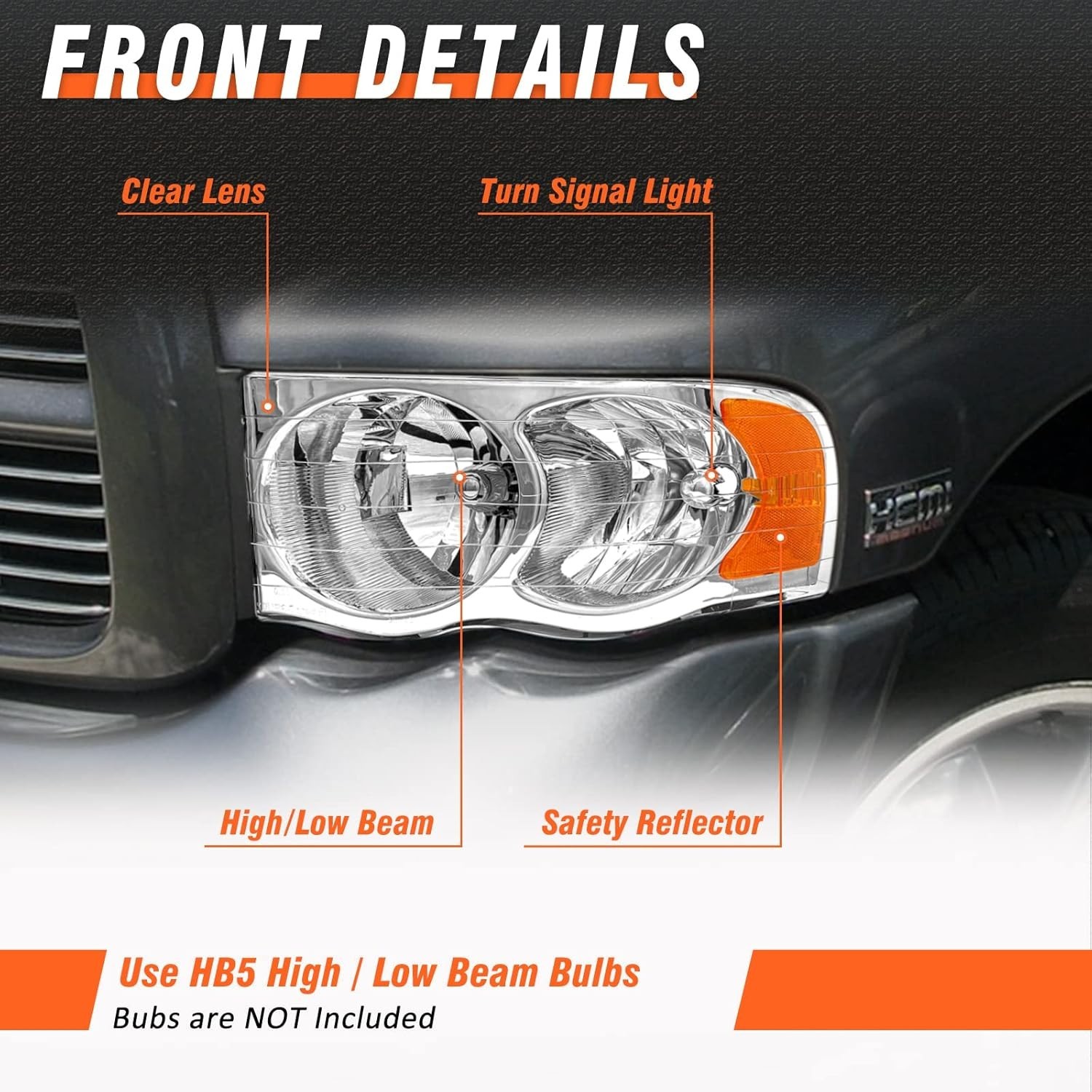 Headlight Assembly for 2002 2003 2004 2005 Dodge Ram 1500/2003-2005 Ram 2500