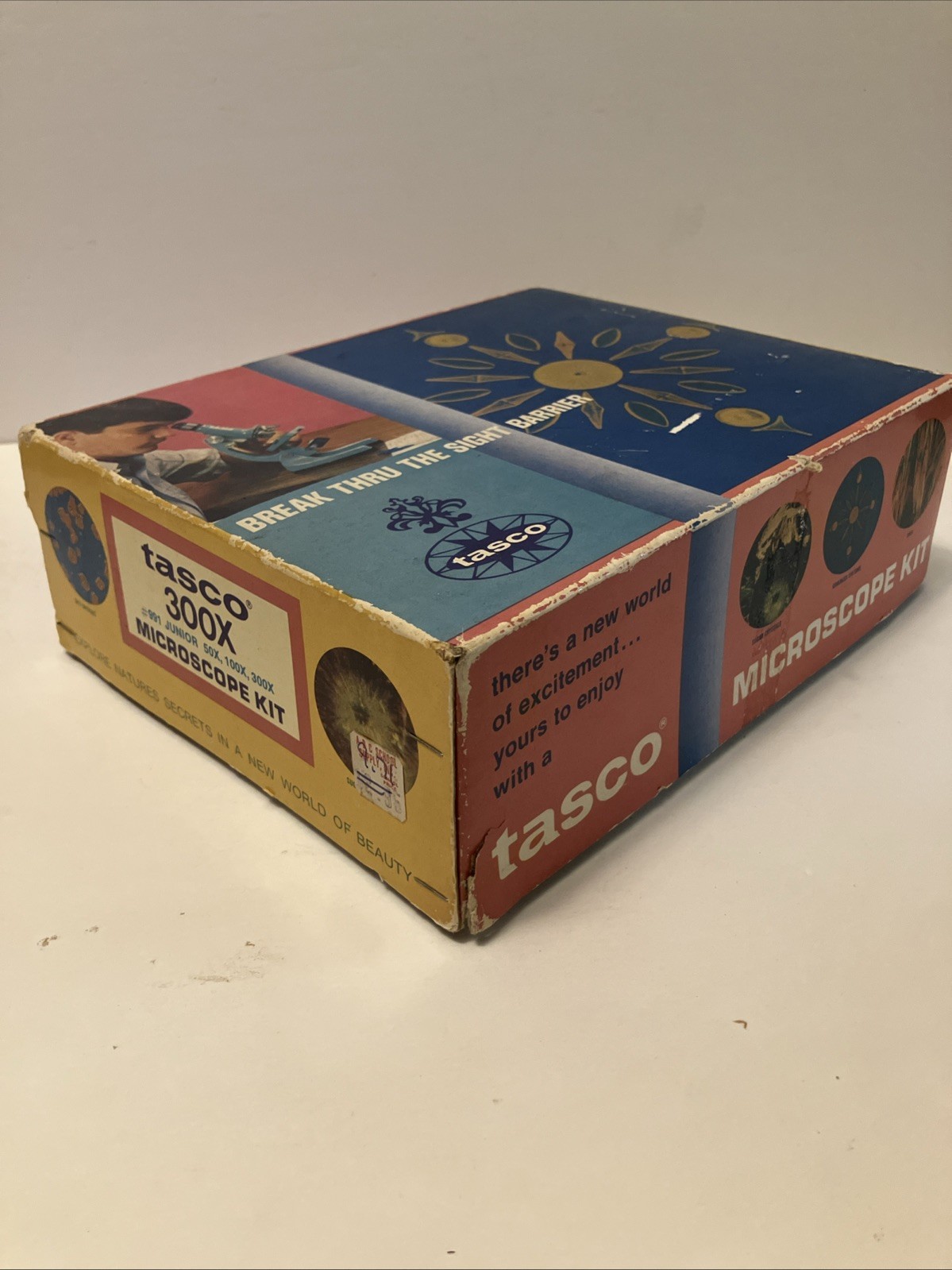 1960’s-70’s ear TASCO #991 Junior 50x, 100x, 300x turquoise microscope in box