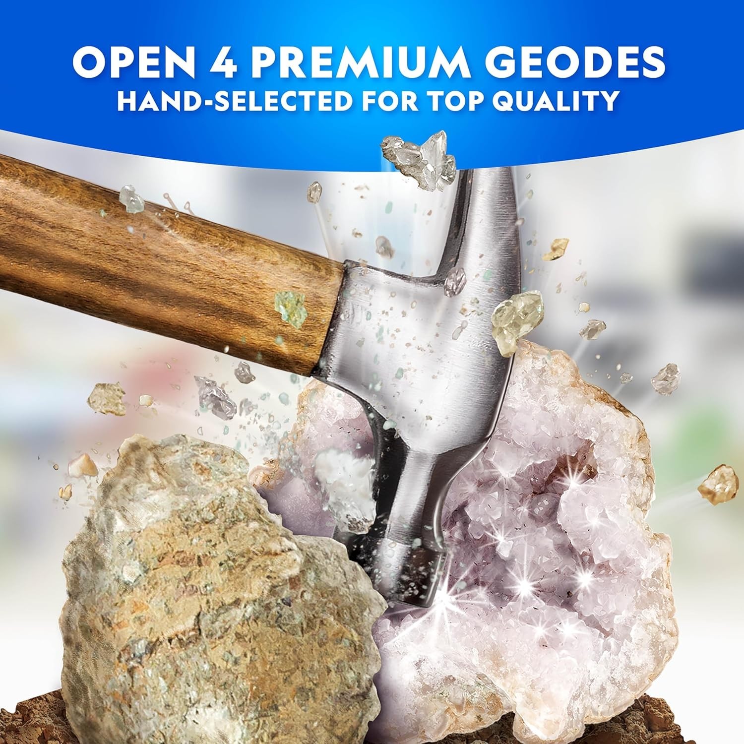 Break Open 4 Geodes Science Kit – Includes Goggles and Display Stand – STEM S…