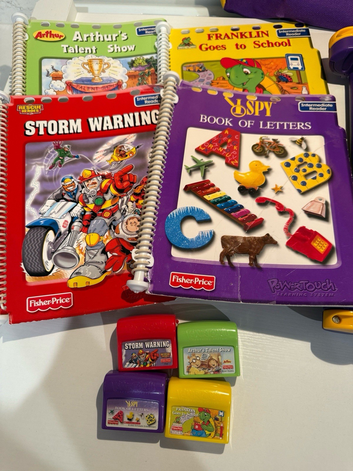 Fisher Price Power Touch Learning System 4 Cartridges Books & Backpack Case Lot