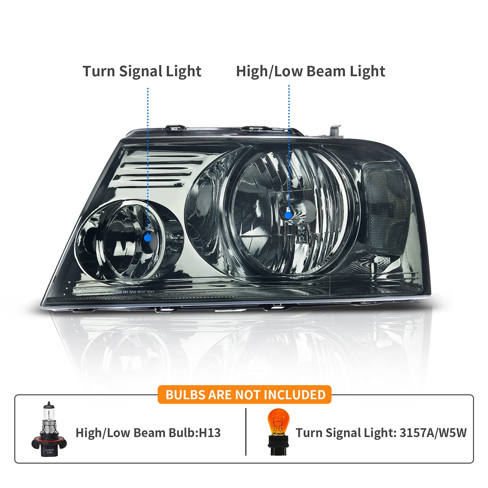 DWVO Headlights Ford F-150 04-08 Lincoln Mark LT Chrome Smoke