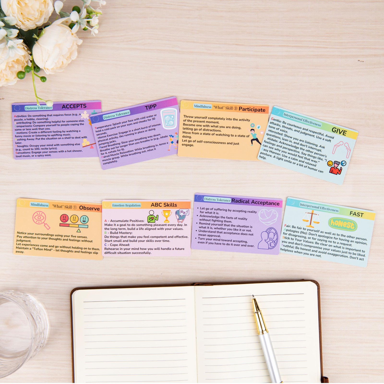 DBT Skills Coaching Cards with Guided Examples & Goals – 25 Flashcards for Em…