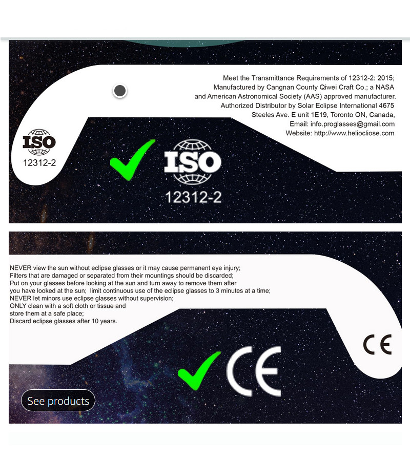 Solar Eclipse Viewing Glasses -CE & ISO Certified -6 Pairs for friends & family